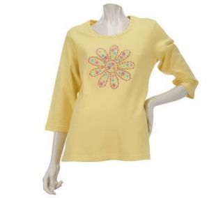 Quacker Factory 3/4 Sleeve T shirt w/ Sparkly Fun Embroideries 