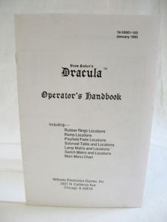 Williams Dracula Pinball Arcade Game Handbook Manual
