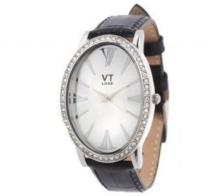Oval Face Pave Case Watch with Leather Croco Strap by VT Luxe