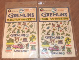 Gremlins Movie 1984 Colorforms Rub N Play Transfers x 2 Gizmo Stripe