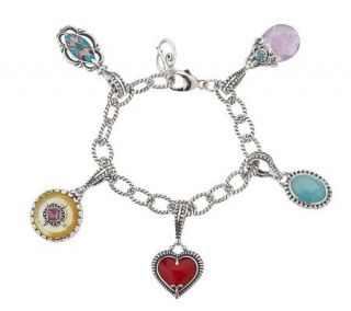 Carolyn Pollack Sterling Multi Gemstone 6 3/4 Charm Bracelet