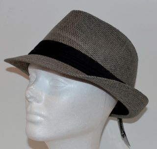   Straw Style Mens New Grey Fedora Brim Hat W Black Cotton Band S M