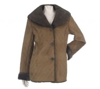 Dennis Basso Quilted Faux Shearling Coat with Shawl Collar —