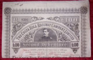 1889 Costa Rica Railway Company Second Debenture Bond Nice Graphics