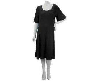 Susan Graver Liquid Knit Split Short Sleeve Dress —