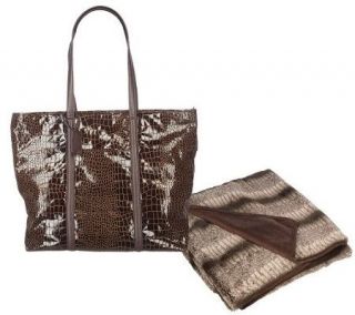 Dennis Basso Oversized Tote & Faux Fur Travel Throw —