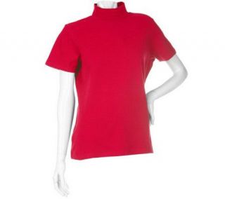 Denim & Co. Essentials Stretch Short Sleeve Mock Neck Top —