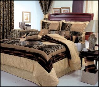 7pcs Brown Leopard Comforter Bed in A Bag Set Full New