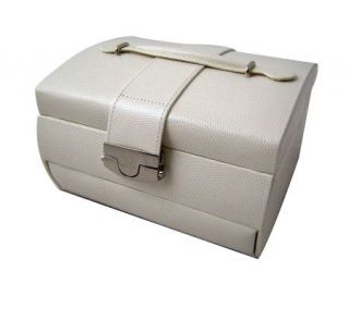 Mele Faux Leather Jewelry Trunk with Auto Drawer in Ivory —