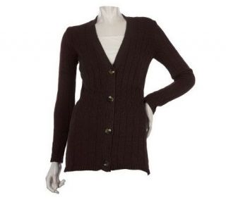 Liz Claiborne New York Button Front Cardigan w/ Placed Cable