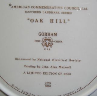 Gorham Southern Landmarks Plate 1975 Oak Hill 30 Off