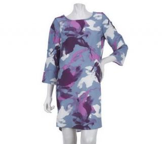 LOGO by Lori Goldstein Printed Tunic with Ruched Tab Sleeves