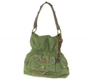 KathyVanZeeland Single Strap Feedbag Style Handbag with Stud Detail 