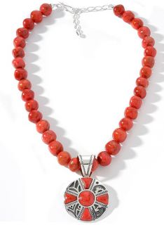  Coral Sterling Silver Pendant and 18 1 4 Bead Necklace $139