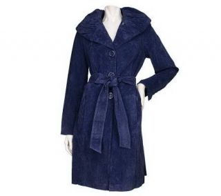 Bradley by Bradley Bayou Suede Trench Coat with Pleated Collar