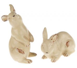 Set of 2 Ivory Crackle Finish Ceramic Bunnies by Valerie —