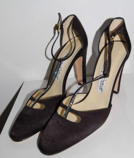 Coup DEtat T Strap Classic Black Rhinestone High Heel Shoes Size 8 1