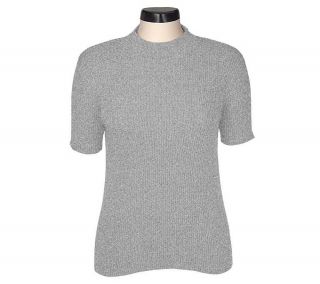 Susan Graver Metallic Short Sleeve Mockneck Sweater —