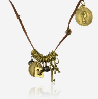 Vintage Retro Copper Key Multi Hoops Eiffel Tower Lock Necklace