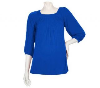 Du Jour 3/4 Poet Sleeve Square Neck Pleated Tunic —