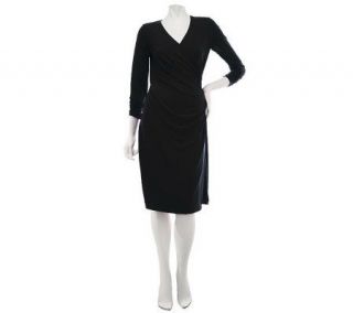 Susan Graver Liquid Knit Surplice Wrap Dress with Ruched Sleeves 