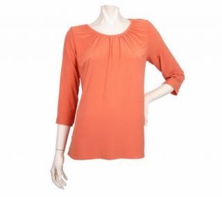 Susan Graver Essentials Liquid Knit 3/4 Sleeve Top w/Neck Shirring