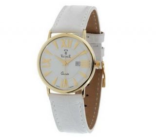 Vicence Bold Face Watch w/Colored Leather Strap 14K Gold   J158961