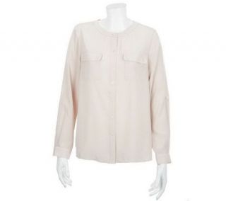 Susan Graver Woven Button Front Shirt with Long Sleeves —