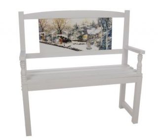 Indoor Accent Bench with Snowy Cottage Scene —