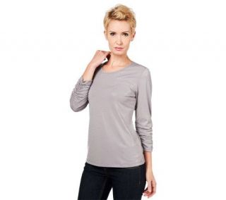 Susan Graver Liquid Knit Ruched Sleeve Top with Sparkles —