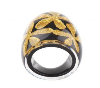 Bold Black Resin Ring with 24K Gold Floral Foil —
