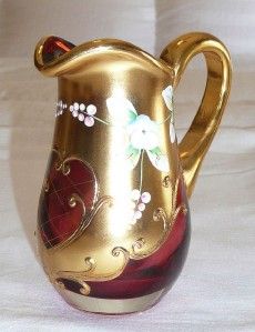 Murano or Moser Bohemian Glass Tea Set Cranberry Gold