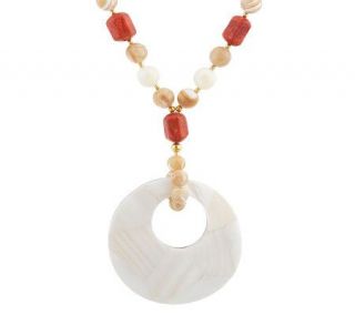 Lee Sands Mother of Pearl Inlay Pendant on Gemstone Bead Necklace 