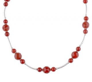 Sterling Twisted Design Faceted Carnelian Bead Necklace —
