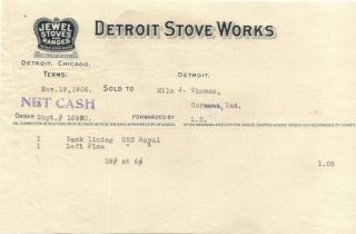 1906 Detroit Stove Works Jewel Stoves Billhead
