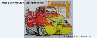 1939 39 38 1940 Chevy Truck Firetruck Auto Art Artwork