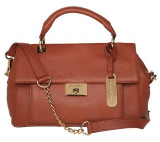 Emma & Sophia Leather Flap Front Satchel w/ Turn Lock Closure 