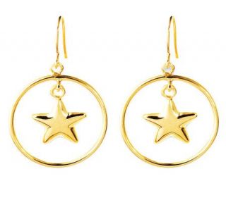 14K Yellow Gold Star Within a Circle Dangle Earrings —