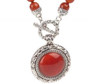 Sterling Round Carnelian Enhancer with 18 Bead Toggle Necklace