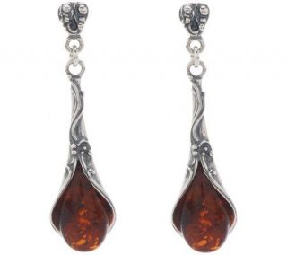 Artisan Crafted Sterling Baltic Amber Lily Drop Earrings   J269975