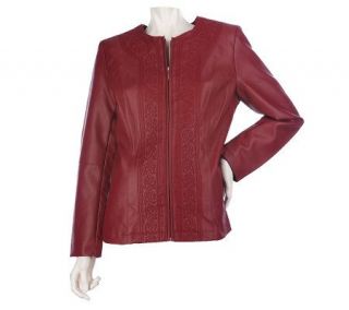 Susan Graver Faux Leather Embroidered Fully Lined Jacket —