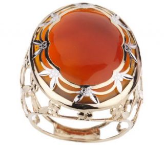 Dimensional Flower Motif and Carnelian Ring, 14K Gold —