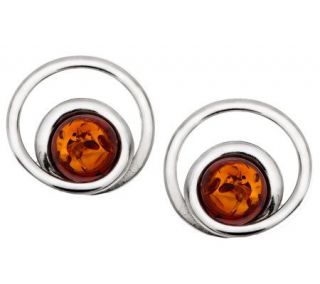 Round Baltic Amber Sculpted Sterling Stud Earrings —