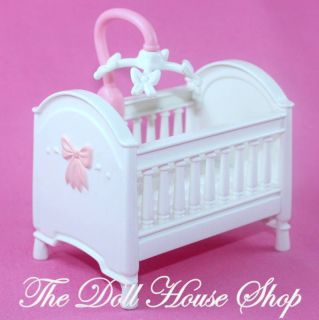 Pink White Nursery Baby Doll Crib w mobile Fisher Price Loving Family