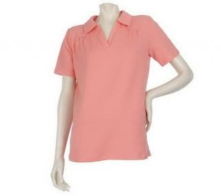 Denim & Co. Essentials Short Sleeve Split Neck Polo Shirt —