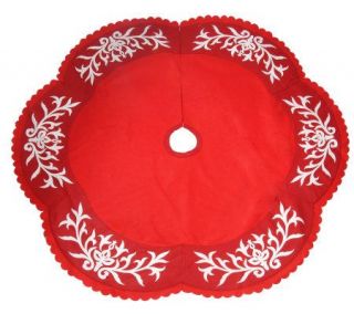 Country Living 60 Red Felt Tree Skirt with White Floral Pattern