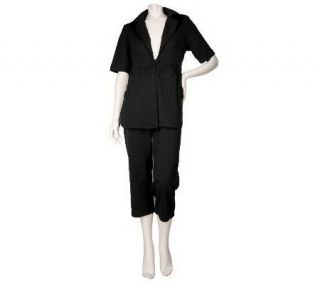 Susan Graver Ponte Knit Short Sleeve Jacket and Crop Pants —