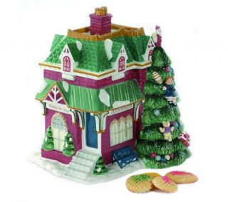 Spode Christmas Tree Train Station Sculpted Cookie Jar —