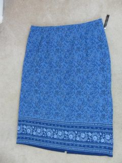 Courtenay Size 20W Plus Long Blue Floral Pencil Skirt Washable