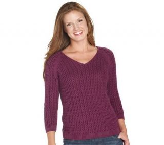 Liz Claiborne New York 3/4 Sleeve Marled V Neck Cable Sweater